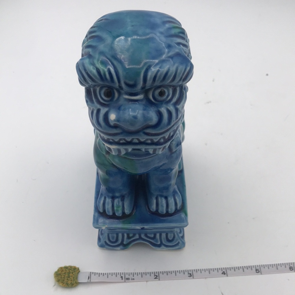 VTG Mid 20th Century Foo Dog Turquoise Glazed Porcelain Made in Japan - Picture 12 of 13